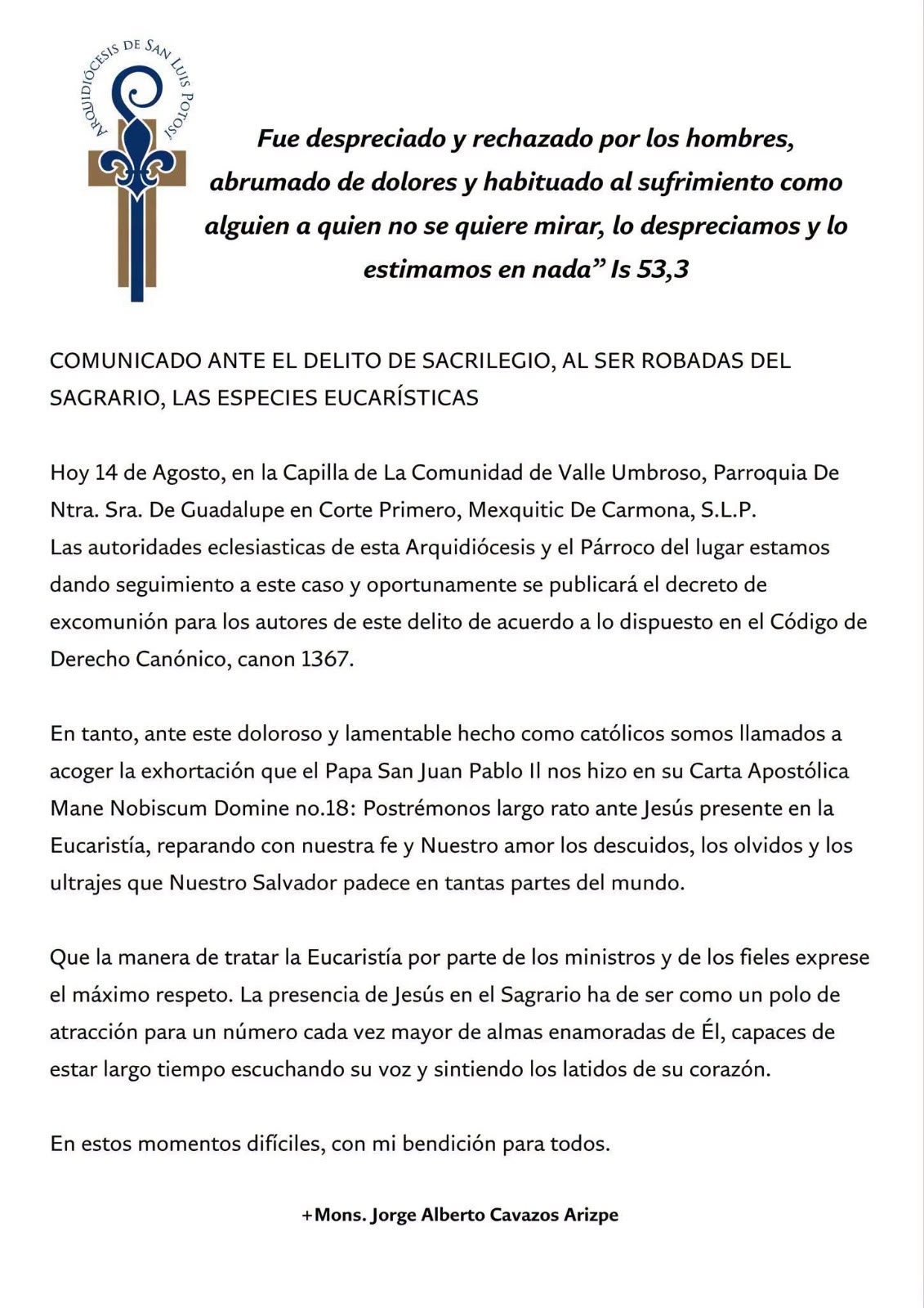 Arquidiócesis de SLP #ArquiócesisdeSLP #SanLuisPotosí San Luis Potosí #SLP SLP